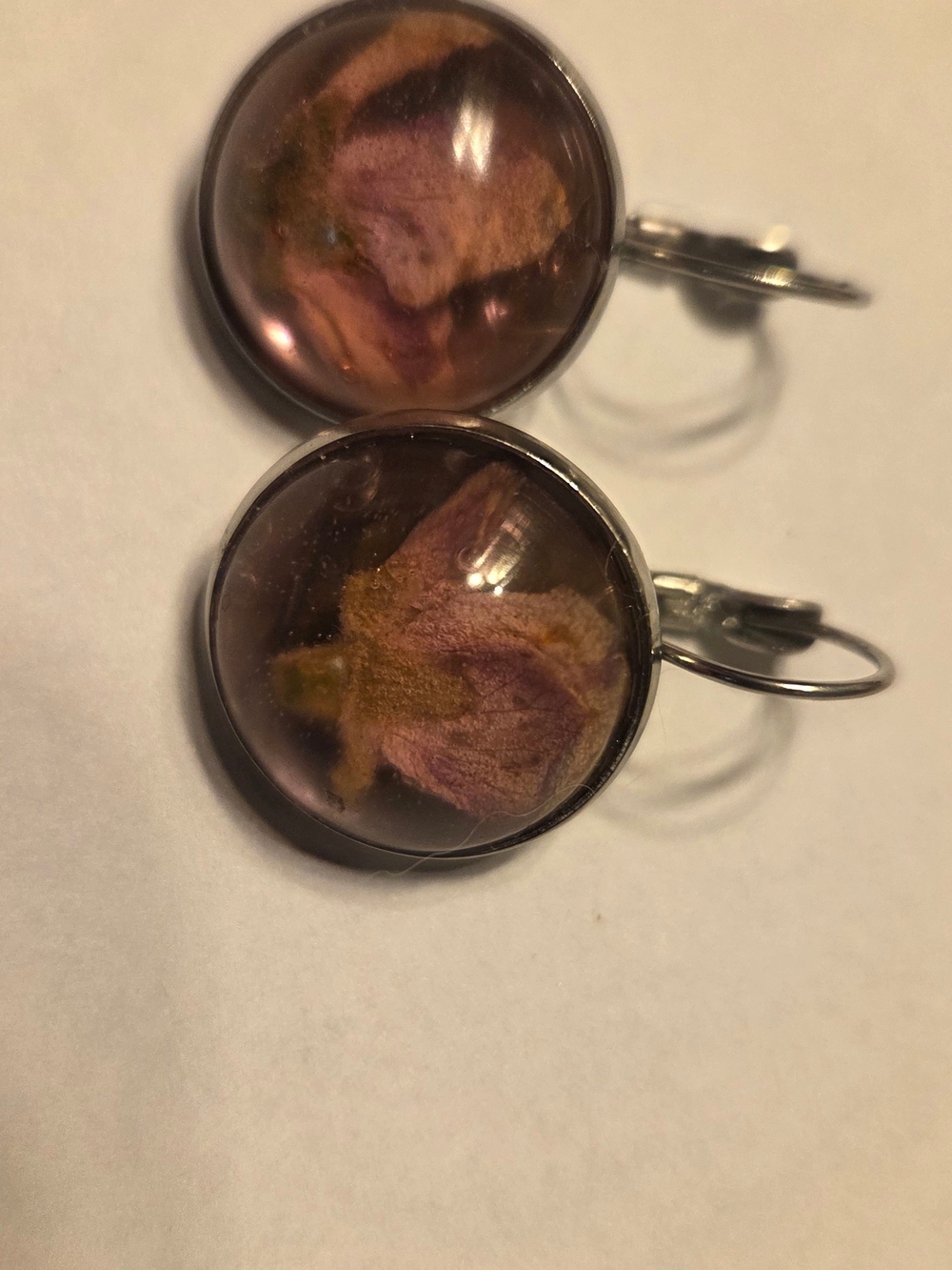 Handcrafted Pink Dried Apple Blossom Resin Drop Earrings